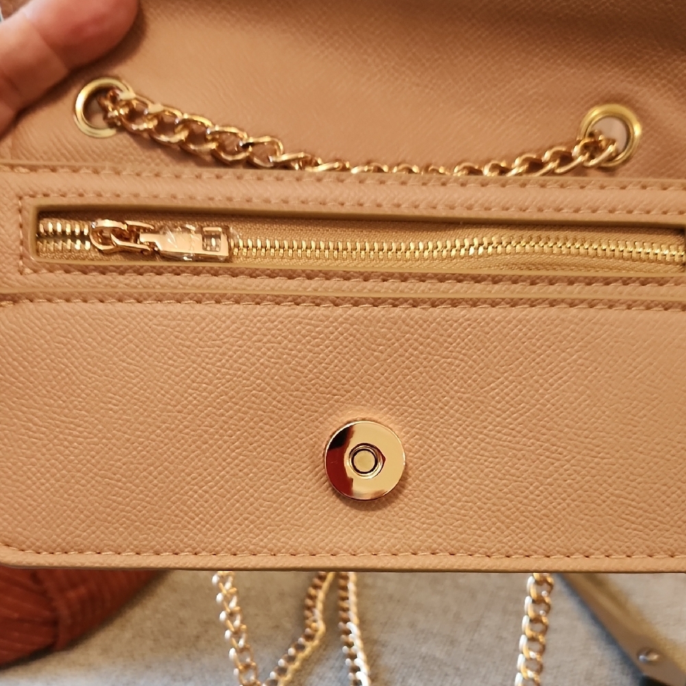 Bebe Tan and Gold Clutch with Chain Strap - Picture 4 of 8